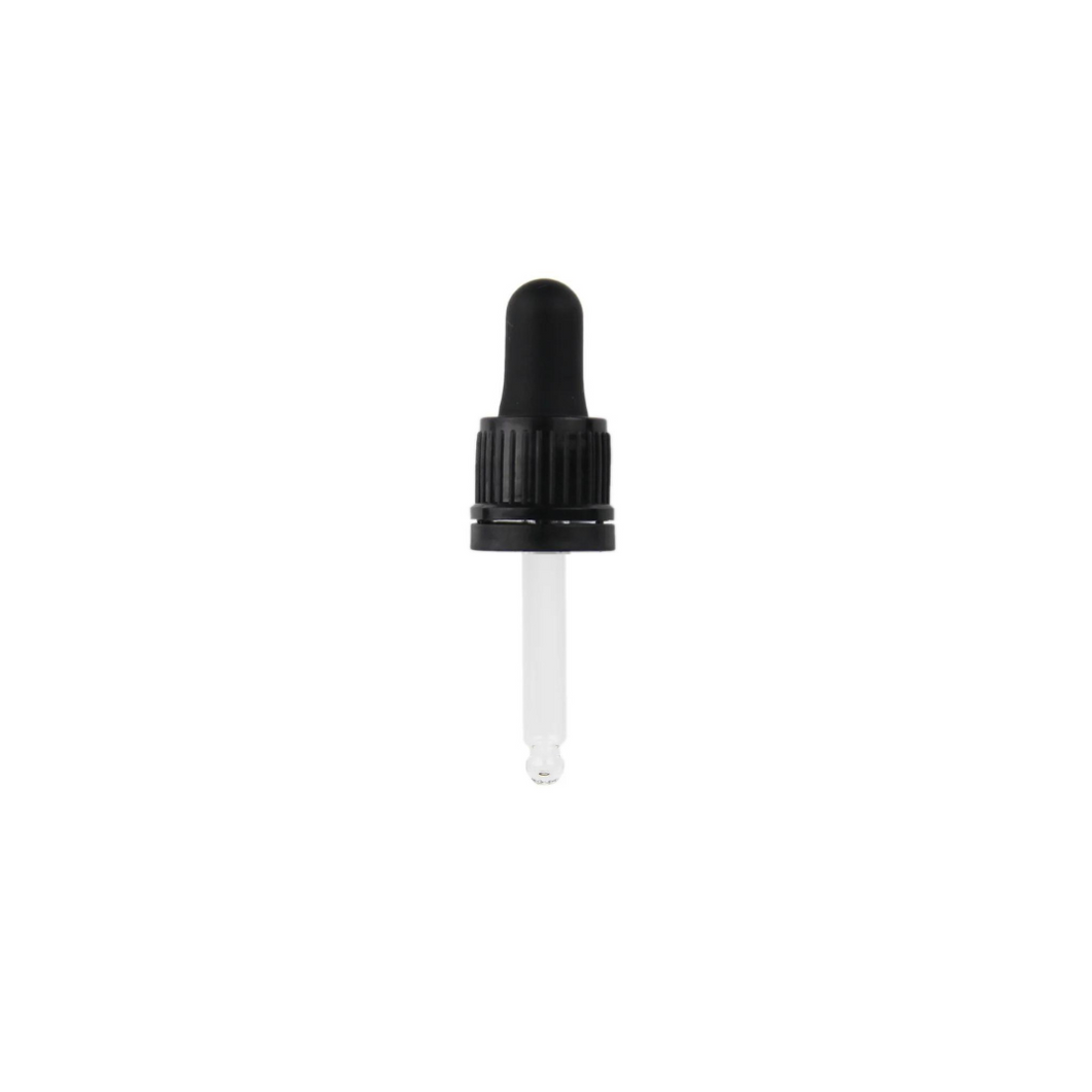 10ml Black Glass Dropper (Tamper Evident) - Ribbed - 18mm - DDR-10-18BT1