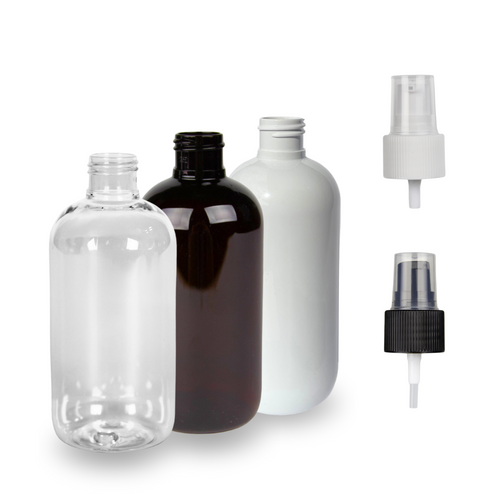 Plastic Bottle rPET - 'Squat Boston' - 250ml - (Serum Pump) - 24mm (24/410)