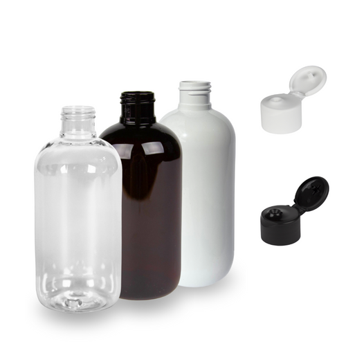 Plastic Bottle rPET - 'Squat Boston' - 250ml - (Flip Top) - 24mm (24/410)