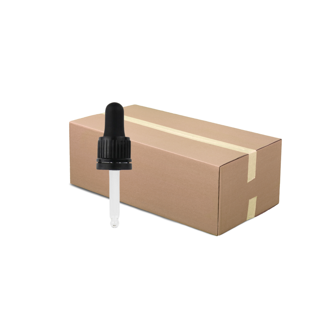 10ml Black Glass Dropper (Tamper Evident) - Ribbed - 18mm - DDR-10-18BT1 (Full Carton of 2000)