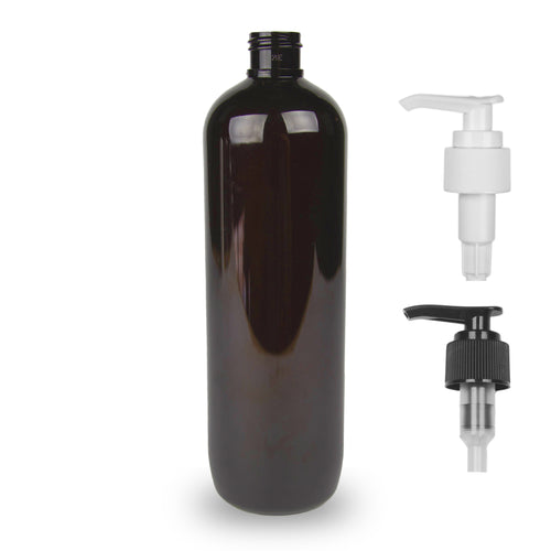 Amber Plastic Bottle PET 'Tall Boston' - (Lotion Pump) - 500ml - 24mm (24/410)